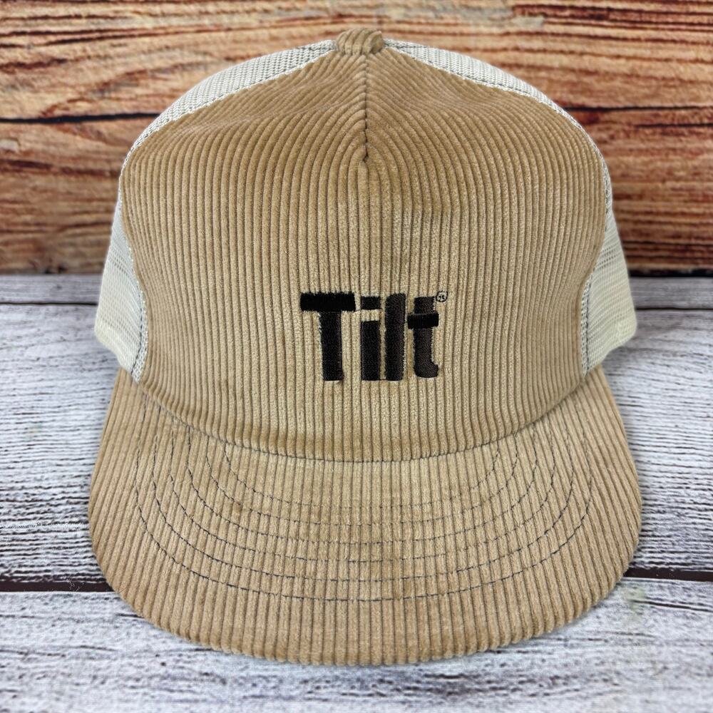 Vintage 1980s Tilt Swingster Brown Corduroy Trucker Snapback Hat